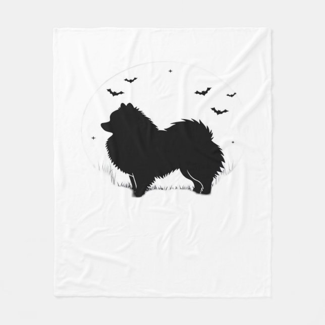 Pomeranian Dog – Halloween Moon Silhouette Classic Fleece Blanket (Front)