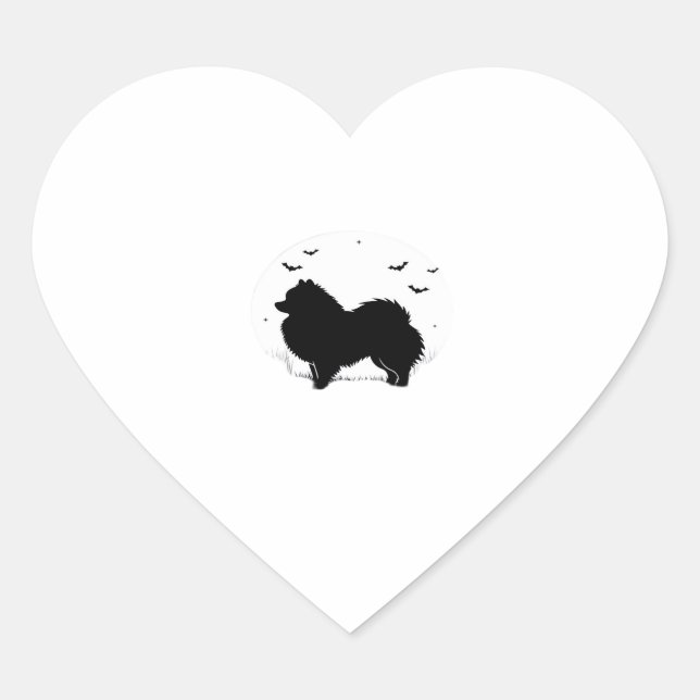 Pomeranian Dog � Halloween Moon Silhouette Classic Heart Sticker (Front)