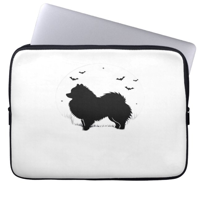 Pomeranian Dog – Halloween Moon Silhouette Classic Laptop Sleeve (Front)
