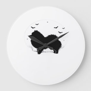 Pomeranian Dog ? Halloween Moon Silhouette Classic Large Clock