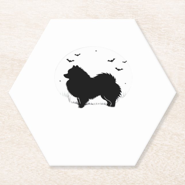 Pomeranian Dog � Halloween Moon Silhouette Classic Paper Coaster (Front)