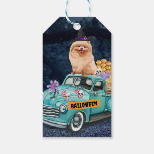 Pomeranian Dog Halloween Truck Scary Night Gift Tags