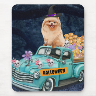 Pomeranian Dog Halloween Truck Scary Night Mouse Mat