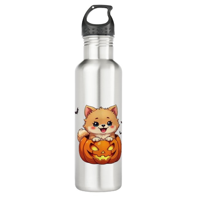 Pomeranian dog Happy Halloween pumpkin Classic T-S 710 Ml Water Bottle (Front)