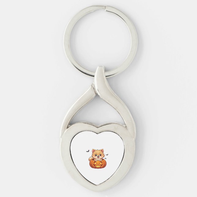 Pomeranian dog Happy Halloween pumpkin Classic T-S Key Ring (Front)