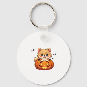 Pomeranian dog Happy Halloween pumpkin Classic T-S Key Ring