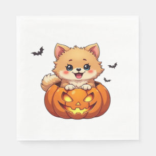 Pomeranian dog Happy Halloween pumpkin Classic T-S Napkin