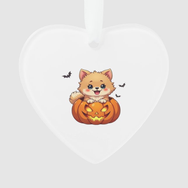 Pomeranian dog Happy Halloween pumpkin Classic T-S Ornament (Front)