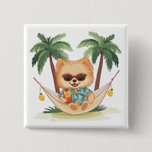 Pomeranian Dog In A Hammock Hawaiian Shirt 15 Cm Square Badge