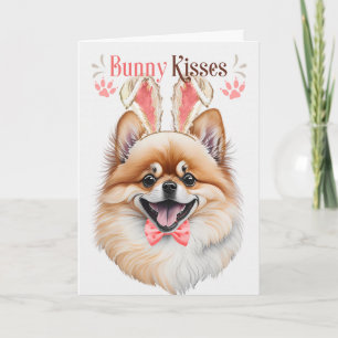 Pomeranian Dog in Bunny Ears for Easter Holiday Card