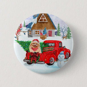 Pomeranian Dog In Christmas Delivery Truck Snow 6 Cm Round Badge