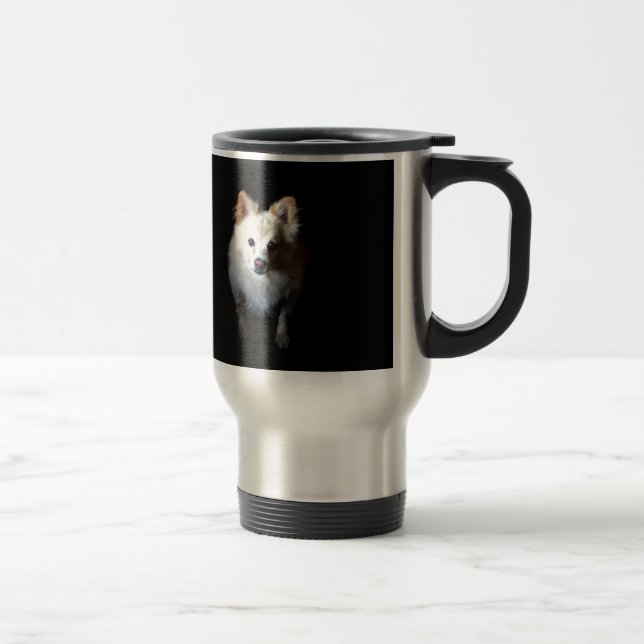 Pomeranian Dog in Dark Travel Mug (Right)