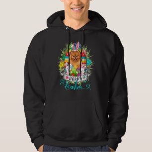 Pomeranian Dog In Easter Eggs Basket Bunnies Happy Hoodie