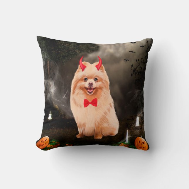 Pomeranian Dog in Halloween Costume Cushion (Front)
