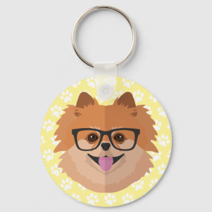 Pomeranian Dog In Nerd Glasses Cute Hipster Gift Key Ring