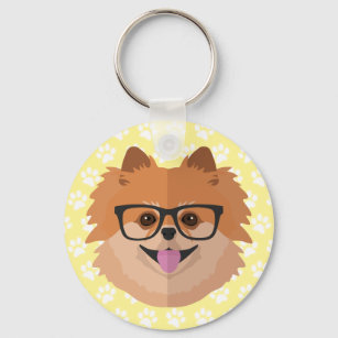 Pomeranian Dog In Nerd Glasses   Cute Hipster Gift Key Ring