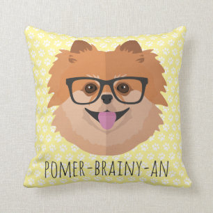 Pomeranian Dog In Nerd Glasses   POMER-BRAINY-AN Cushion
