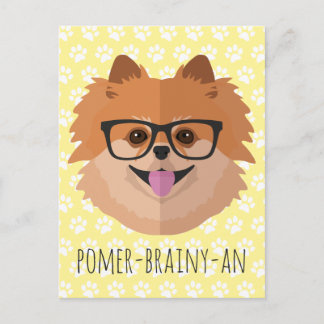 Pomeranian Dog In Nerd Glasses | POMER-BRAINY-AN Postcard