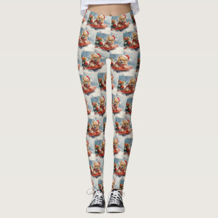 Pomeranian Dog in Sledge Let it Snow Christmas Leggings