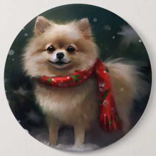 Pomeranian Dog in Snow Christmas 6 Cm Round Badge
