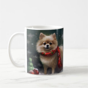 Pomeranian Dog in Snow Christmas Coffee Mug