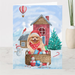 Pomeranian Dog In snow Christmas Dog House Card