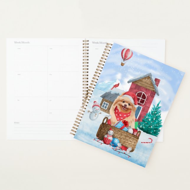 Pomeranian Dog In snow Christmas Dog House Planner (Display)