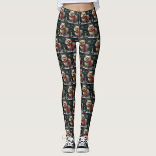 Pomeranian Dog in Snow Christmas Leggings