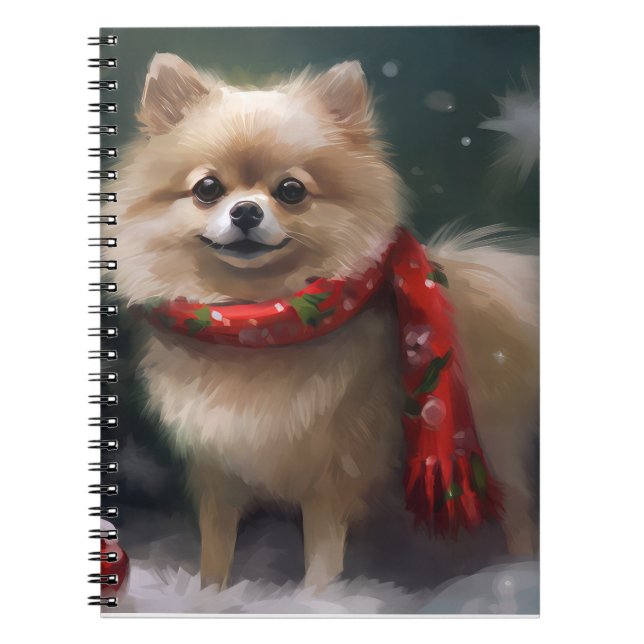 Pomeranian Dog in Snow Christmas Notebook (Front)