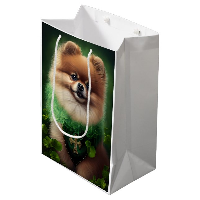 Pomeranian Dog in St. Patrick's Day Dress Medium Gift Bag (Front Angled)