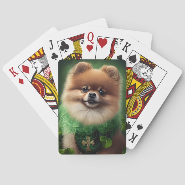 Pomeranian Dog in St. Patrick's Day Dress Playing Cards (Back)