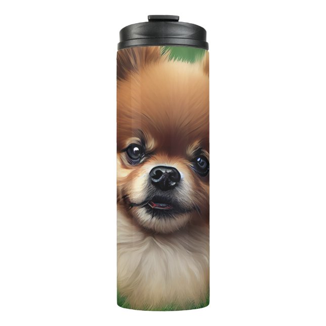 Pomeranian Dog in St. Patrick's Day Dress Thermal Tumbler (Front)