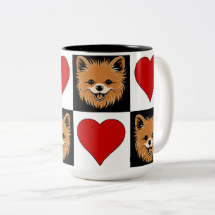Pomeranian Dog Lover Cute Puppy Chequered Pattern Two-Tone Coffee Mug