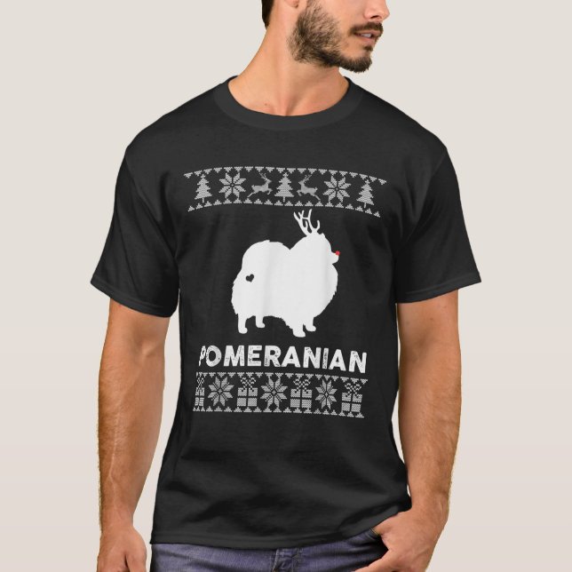Pomeranian Dog Lover Xmas Reindeer Ugly Christmas  T-Shirt (Front)