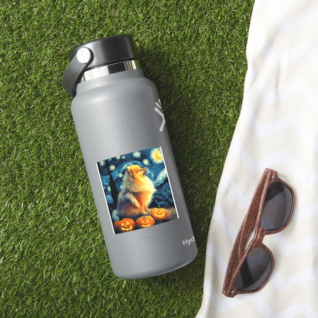 Pomeranian Dog Lovers Painting of van gogh starry  (HydroFlask Insitu)