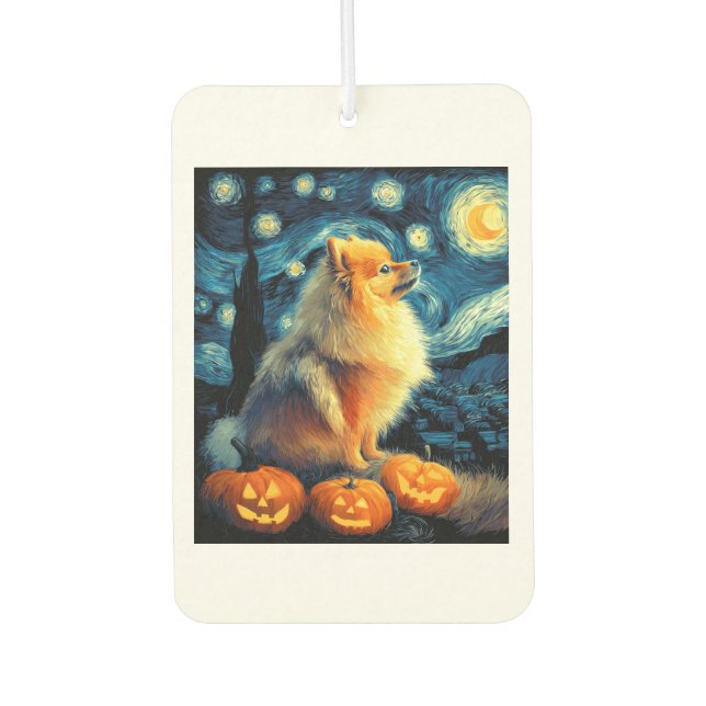 Pomeranian Dog Lovers Painting of van gogh starry  Car Air Freshener (Front)