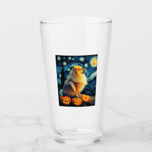 Pomeranian Dog Lovers Painting of van gogh starry  Glass