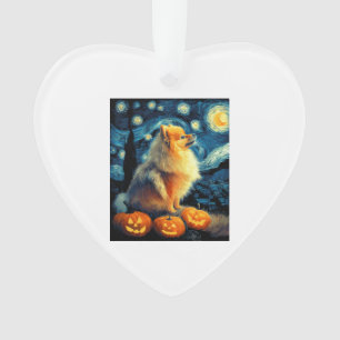 Pomeranian Dog Lovers Painting of van gogh starry Ornament