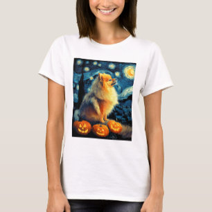 Pomeranian Dog Lovers Painting of van gogh starry  T-Shirt