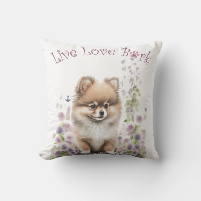 Pomeranian Dog Mum Floral Cushion (Front)