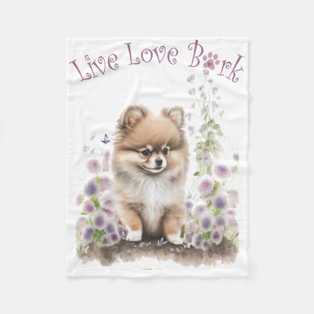 Pomeranian Dog Mum Floral Fleece Blanket (Front)