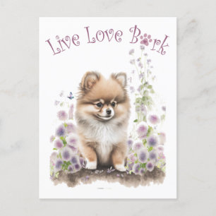 Pomeranian Dog Mum Floral Postcard