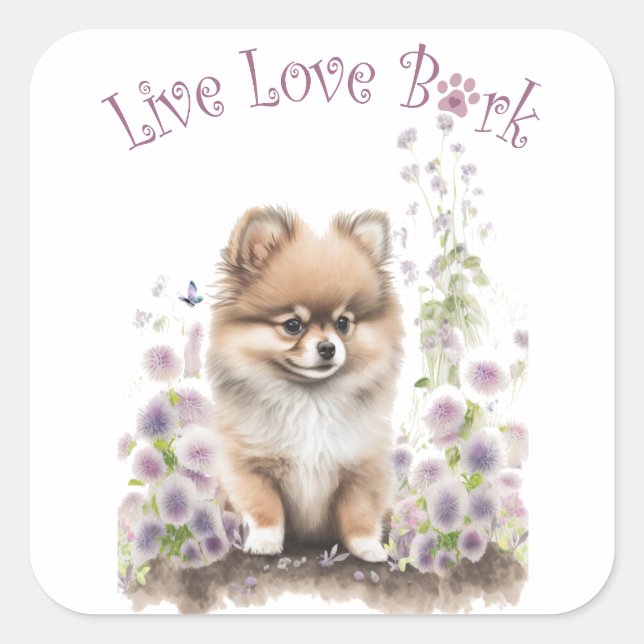 Pomeranian Dog Mum Floral Square Sticker (Front)