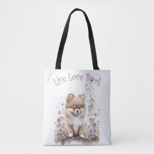 Pomeranian Dog Mum Floral Tote Bag