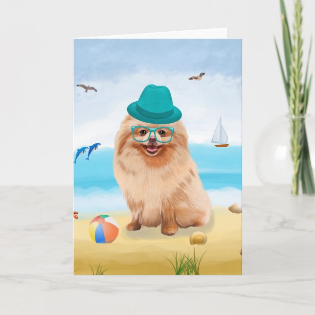 Pomeranian Dog on Beach  Card (Front)
