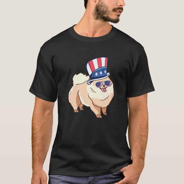 Pomeranian Dog Patriotic Pom Dog American Flag Usa T-Shirt (Front)