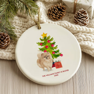 Pomeranian Dog Personalised Christmas Ceramic Tree Decoration