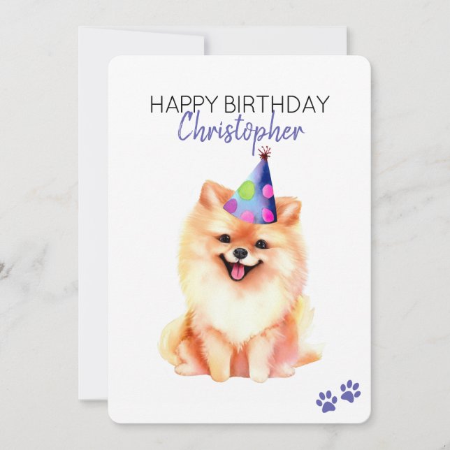 Pomeranian Dog Personalised Happy Birthday Flat Card (Front)