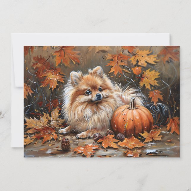 Pomeranian Dog Personalised Name Autumn Card (Back)
