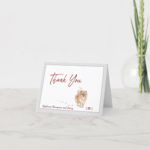 Pomeranian Dog Personalised with Bone Ribbon      Thank You Card